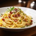 Krémové špagety so slaninou, cesnakom a parmezánom
